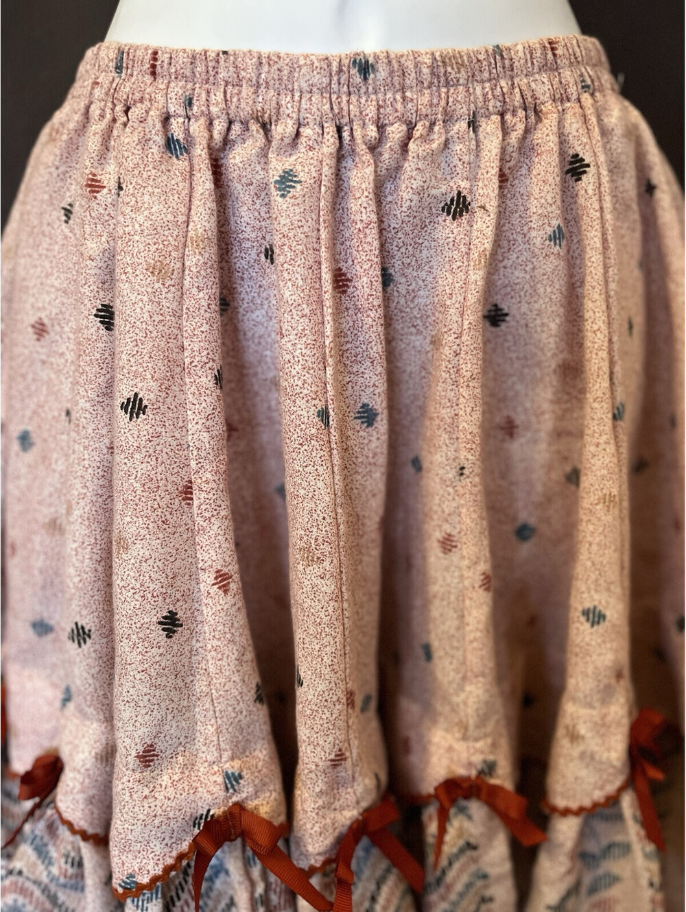 VTG Prairie Gunne Rockabilly Swing Southwest Print Bow Ruffle Circle Skirt S/P - Picture 2 of 9